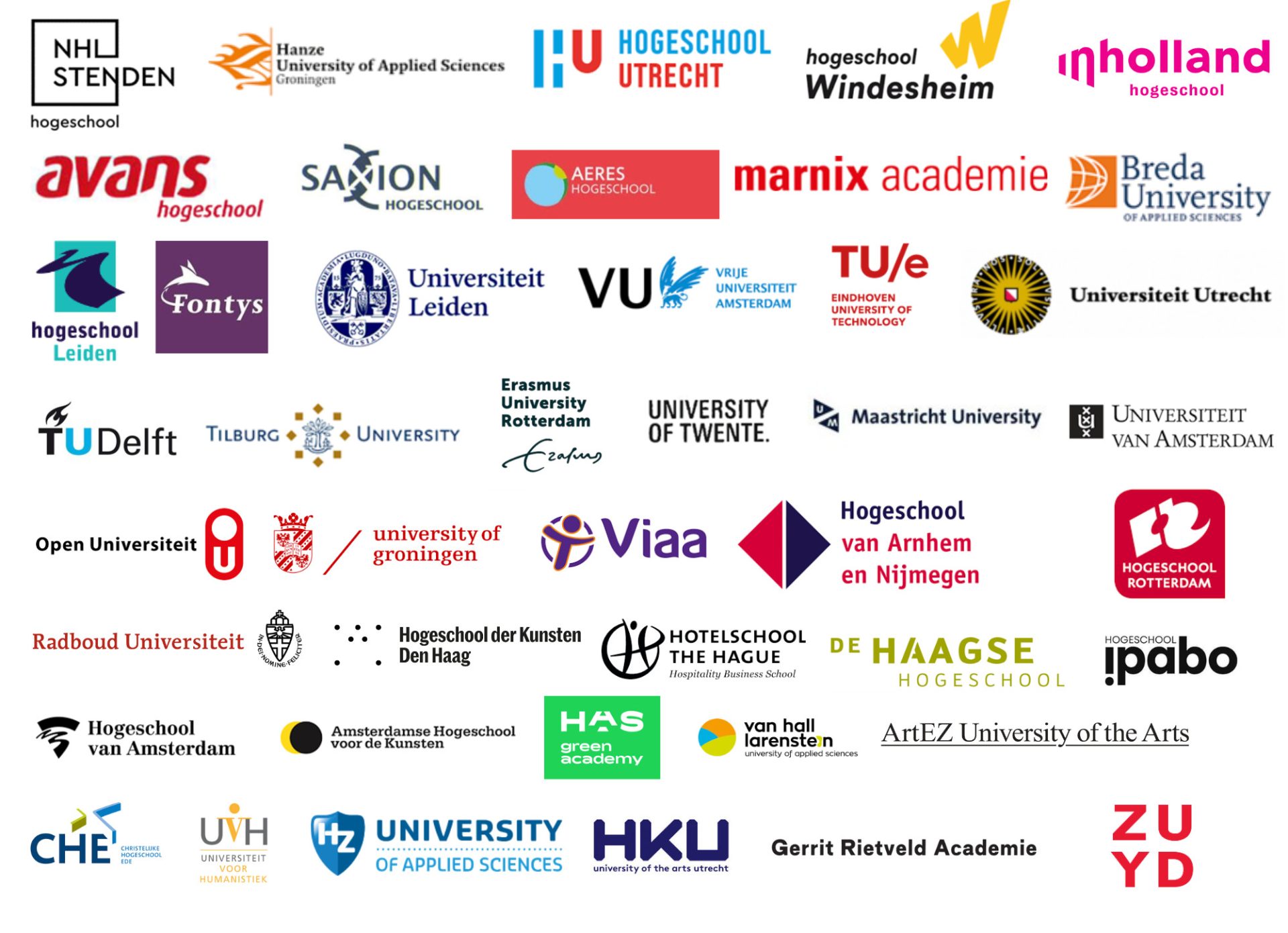 Logos of all college/university institutions that have signed the letter of intent.